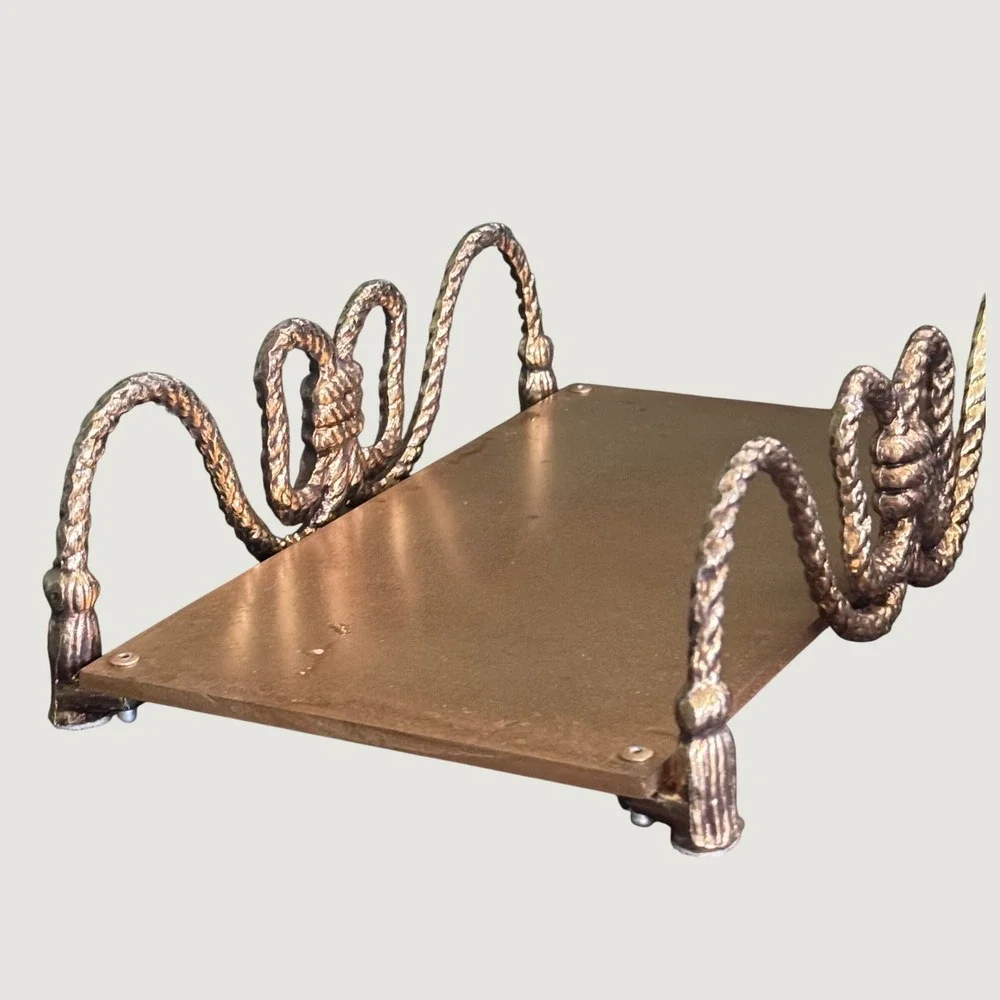 Vintage Gold Rope and Tassel Metal Vanity Tray Bow Riser Decorative Organizer